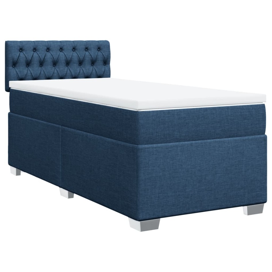 Cama box spring con colchón tela azul 90x190