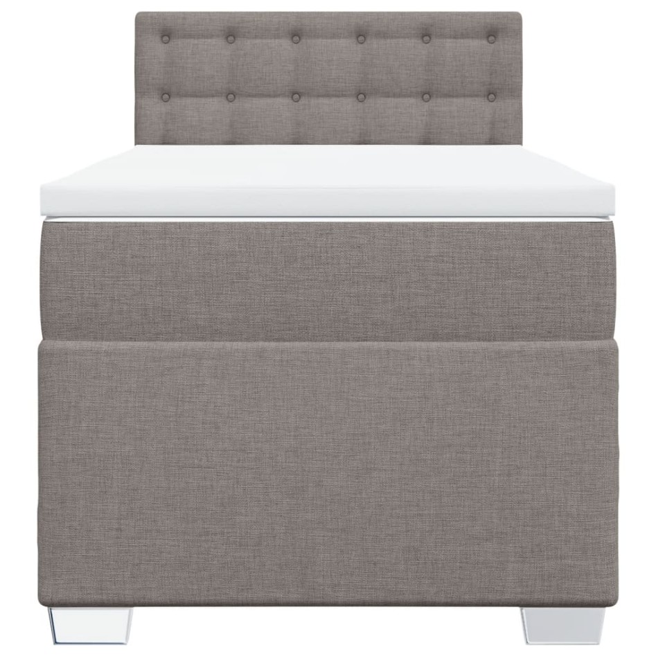 Cama box spring con colchón tela gris taupe 90x200