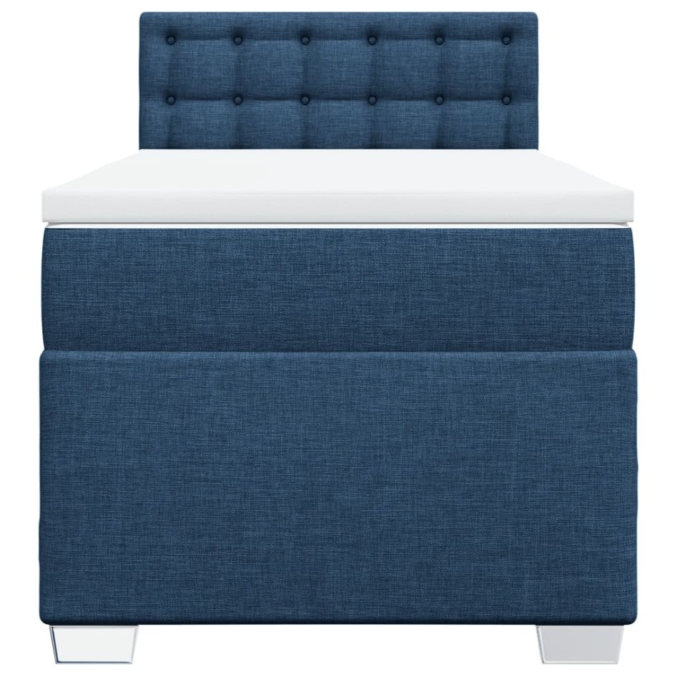Cama box spring con colchón tela azul 80x200