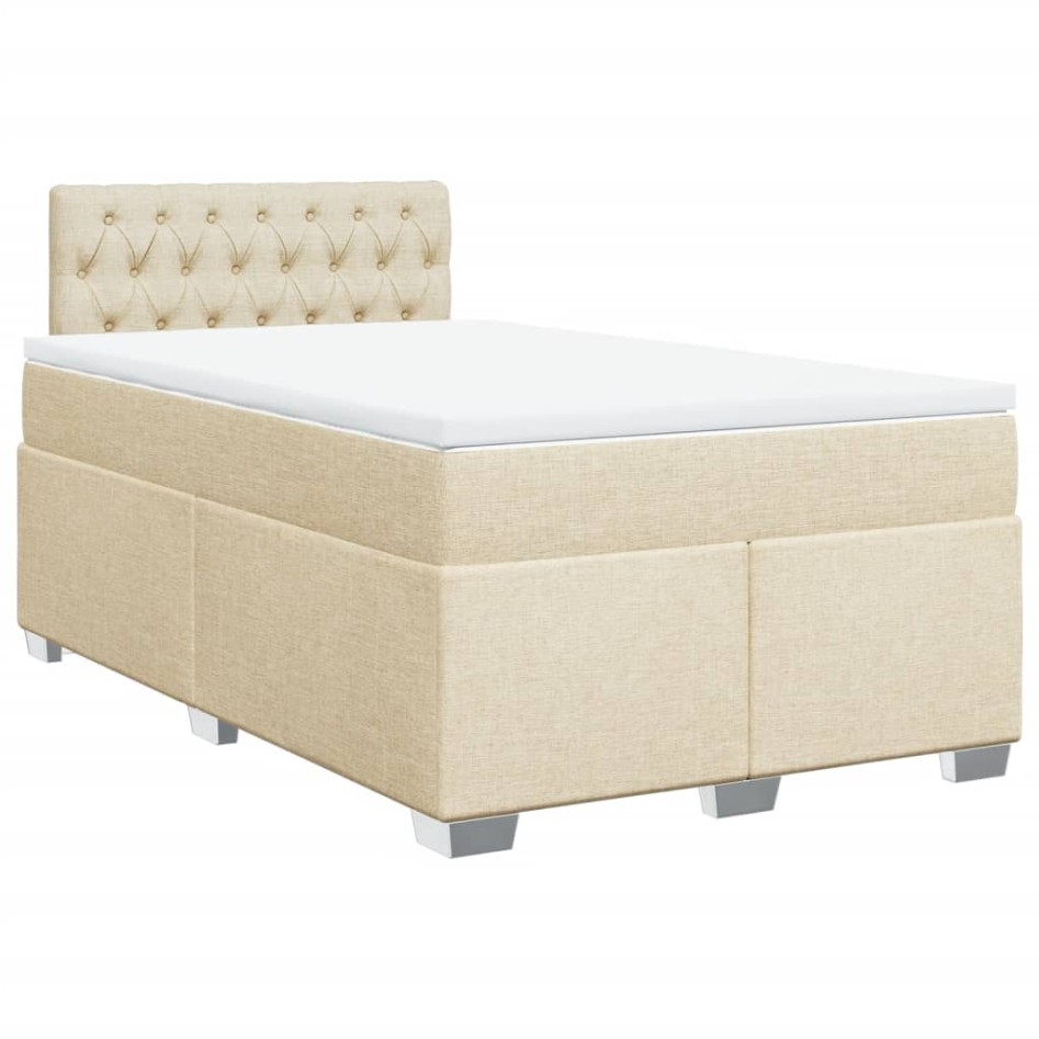 Cama box spring con colchón tela color crema 120x200