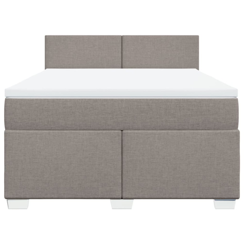 Cama box spring con colchón tela gris taupe 140x200
