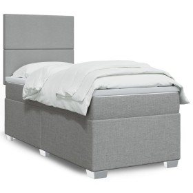 Cama box spring con colchón tela gris claro 80x200