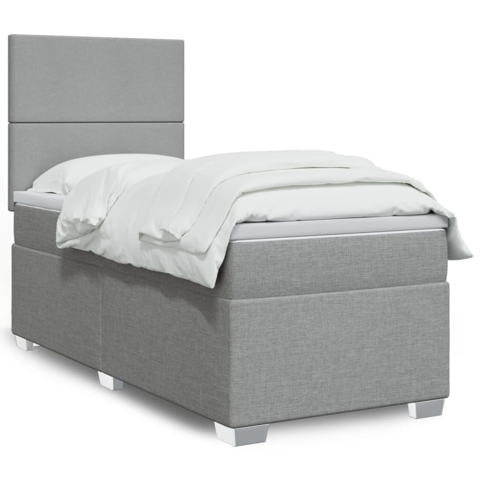 Cama box spring con colchón tela gris claro 80x200