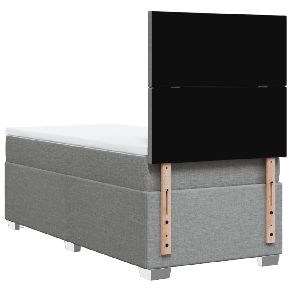 Cama box spring con colchón tela gris claro 80x200