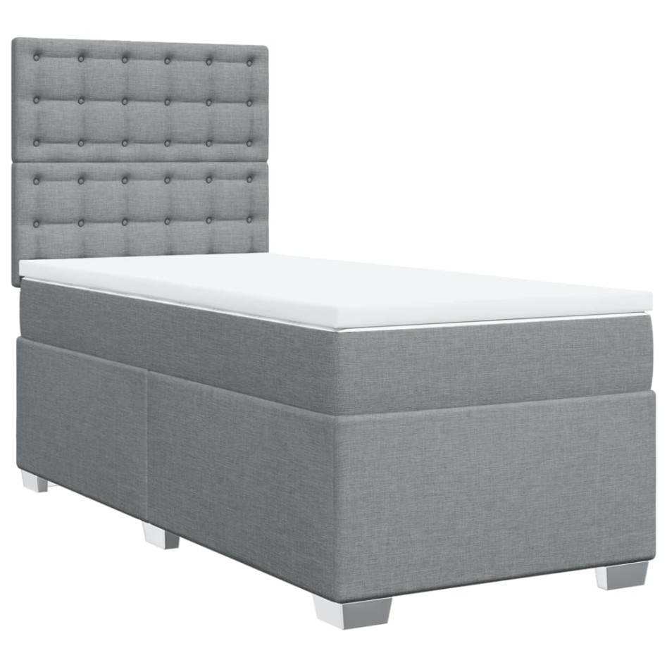 Cama box spring con colchón tela gris claro 80x200