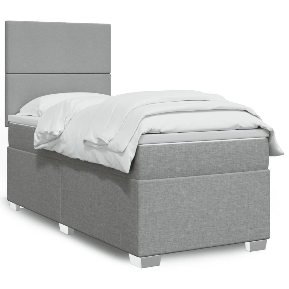 Cama box spring con colchón tela gris claro 90x190