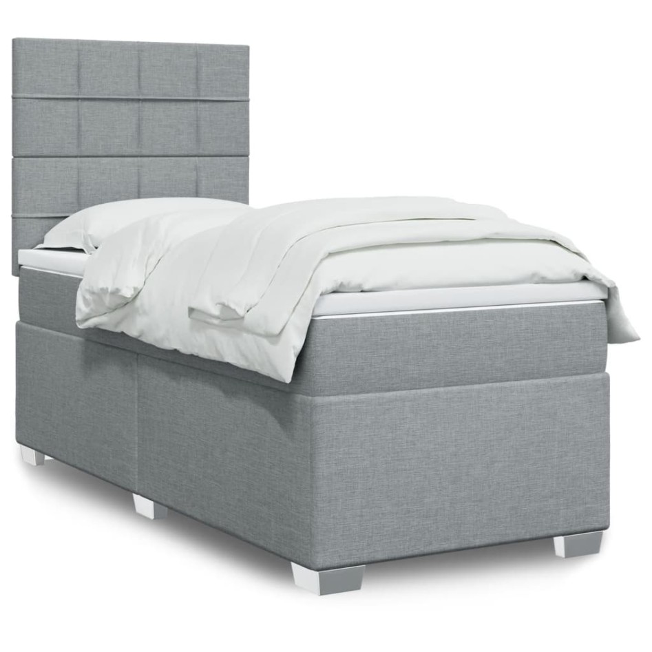 Cama box spring con colchón tela gris claro 90x190