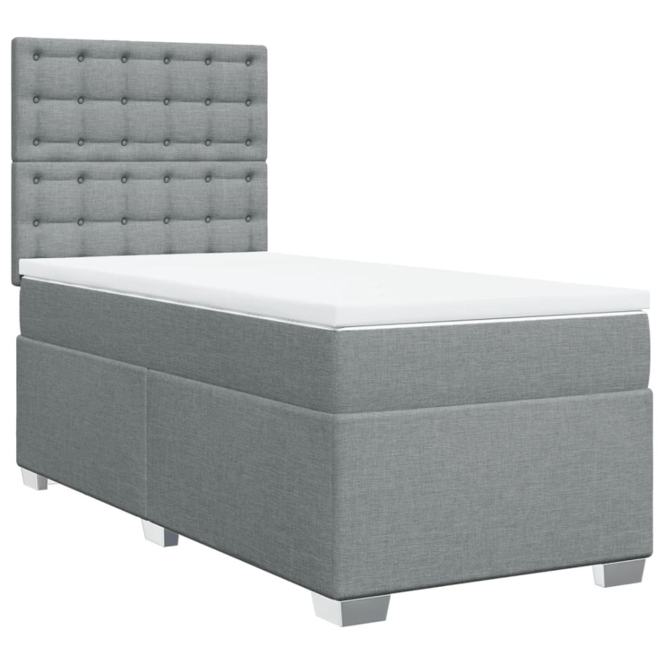 Cama box spring con colchón tela gris claro 100x200