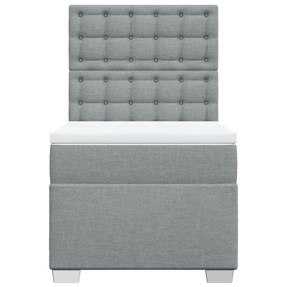 Cama box spring con colchón tela gris claro 100x200