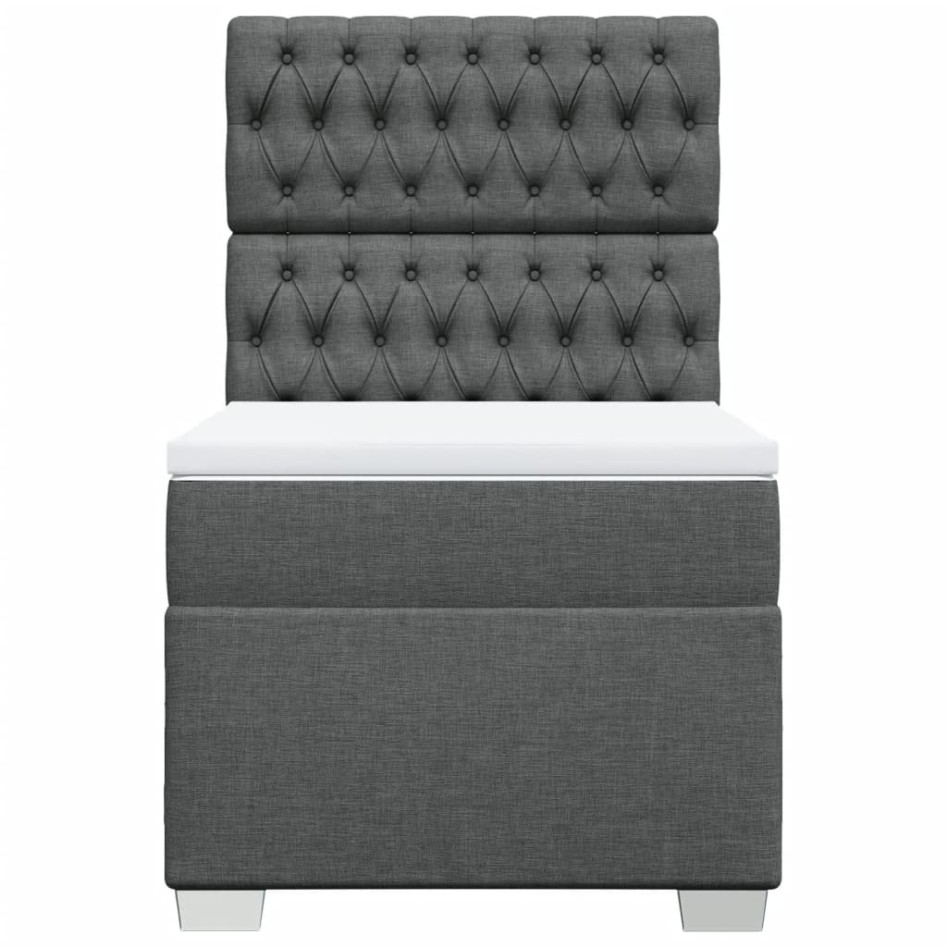 Cama box spring con colchón tela gris oscuro 100x200