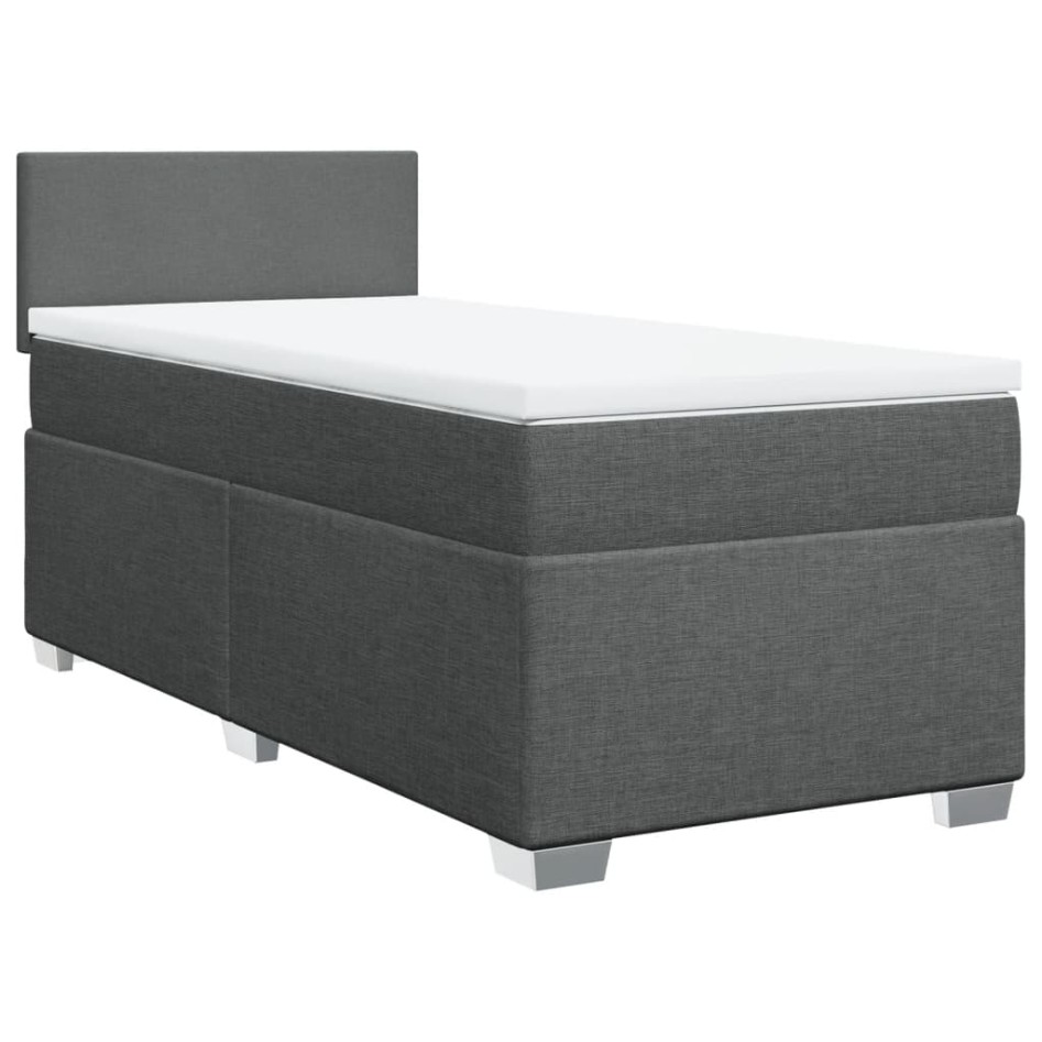 Cama box spring con colchón tela gris oscuro 80x200