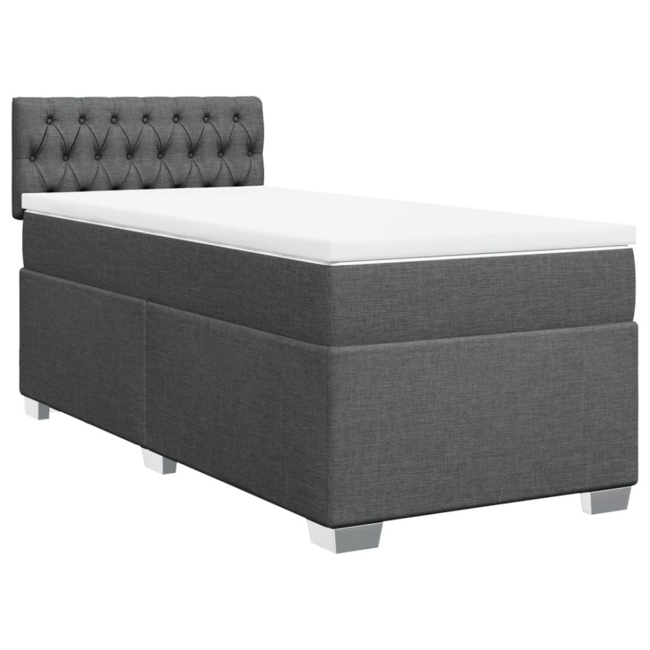 Cama box spring con colchón tela gris oscuro 80x200