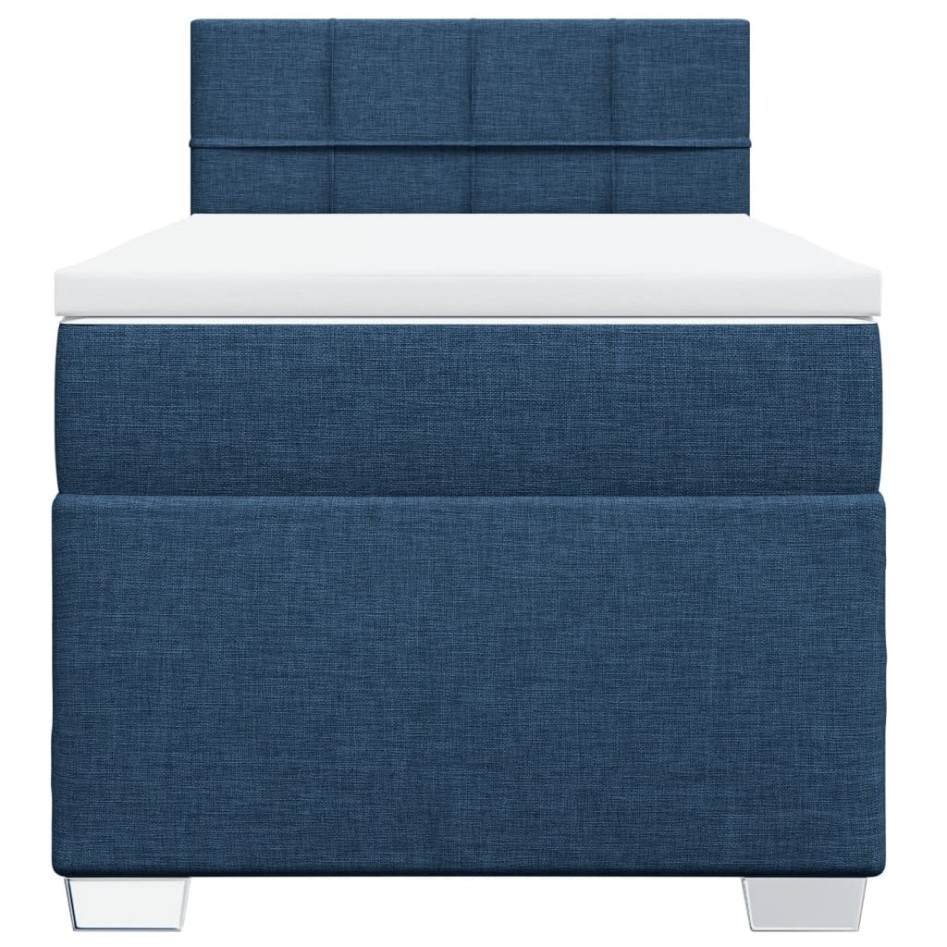 Cama box spring con colchón tela azul 80x200