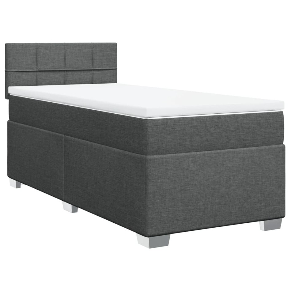 Cama box spring con colchón tela gris oscuro 80x200