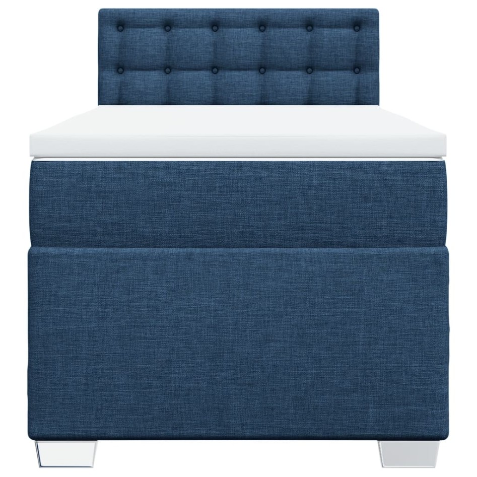 Cama box spring con colchón tela azul 80x200