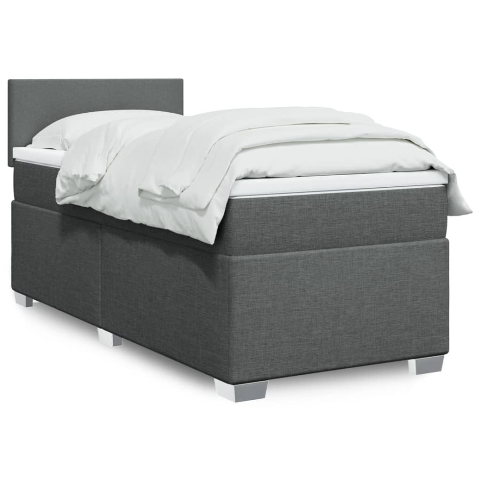 Cama box spring con colchón tela gris oscuro 90x190
