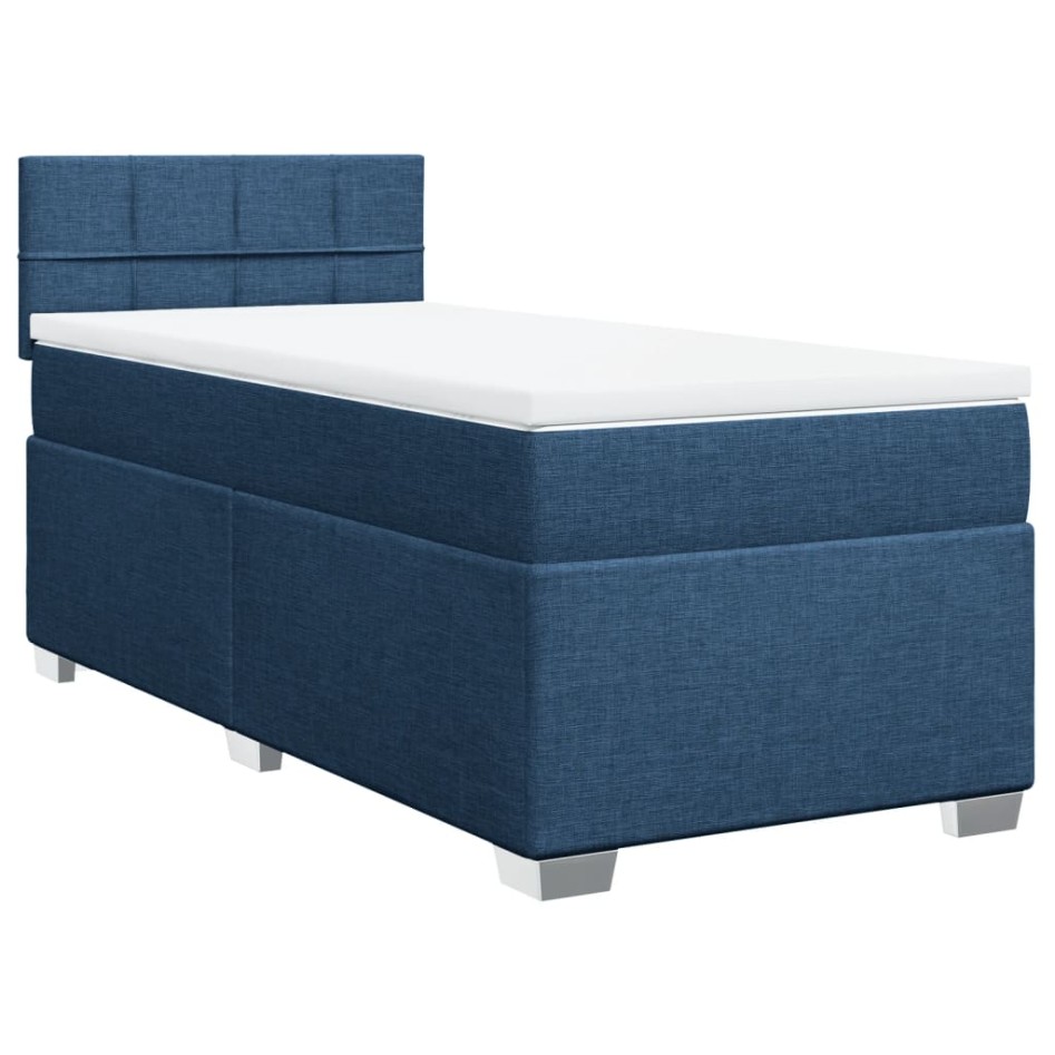 Cama box spring con colchón tela azul 90x190
