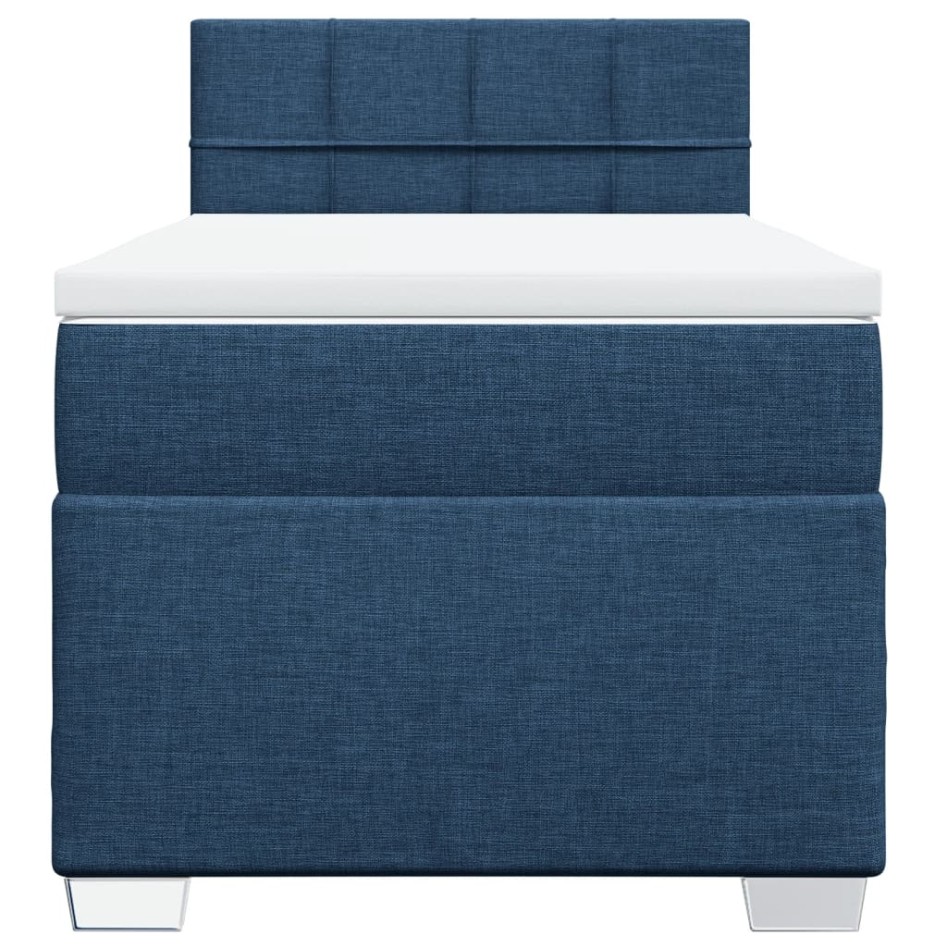 Cama box spring con colchón tela azul 90x190