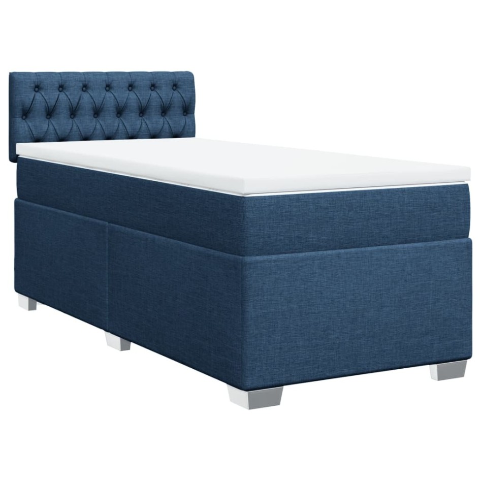 Cama box spring con colchón tela azul 90x190