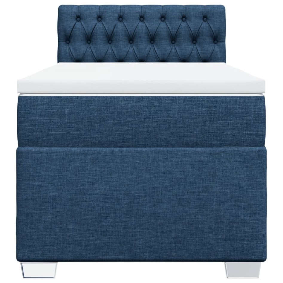 Cama box spring con colchón tela azul 90x190