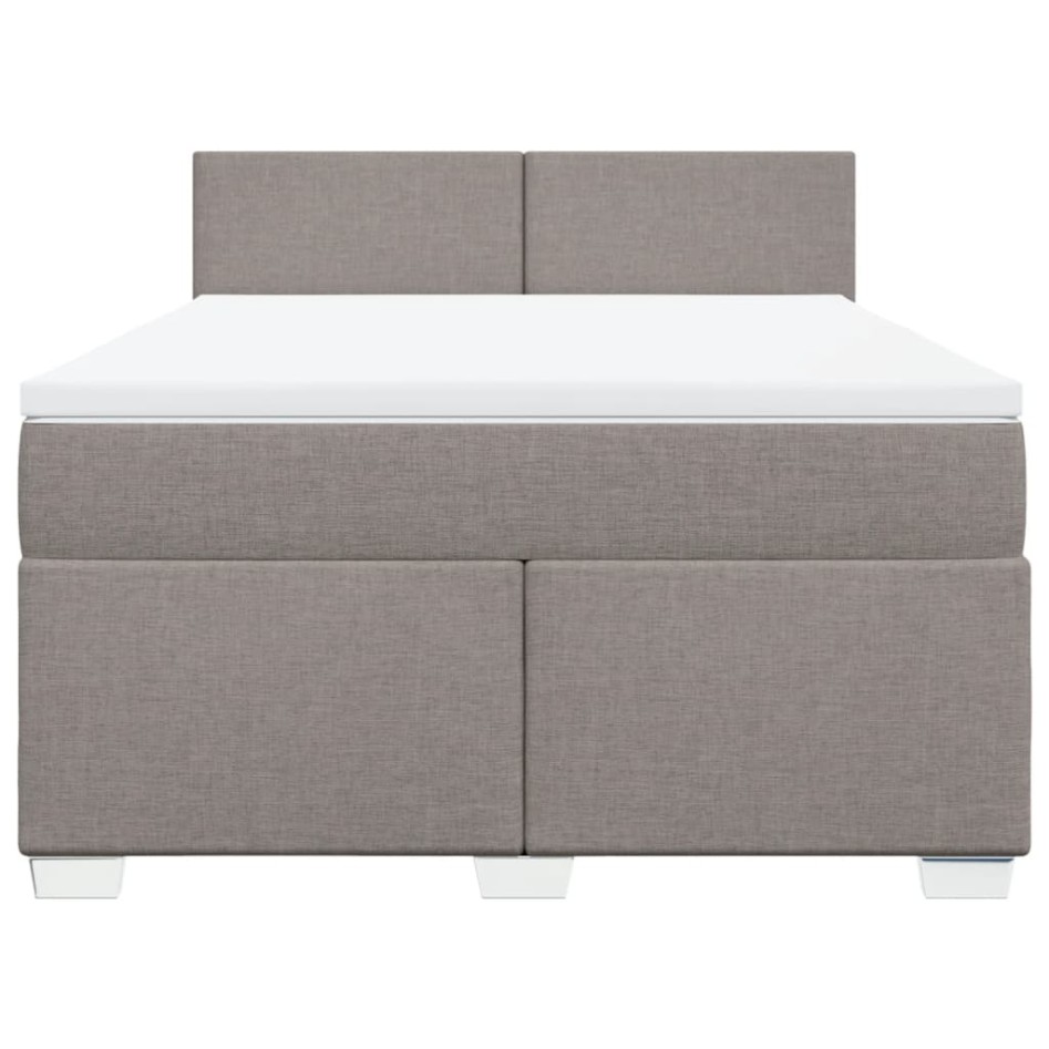 Cama box spring con colchón tela gris taupe 140x200