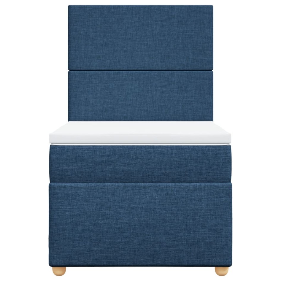 Cama box spring con colchón tela azul 80x200