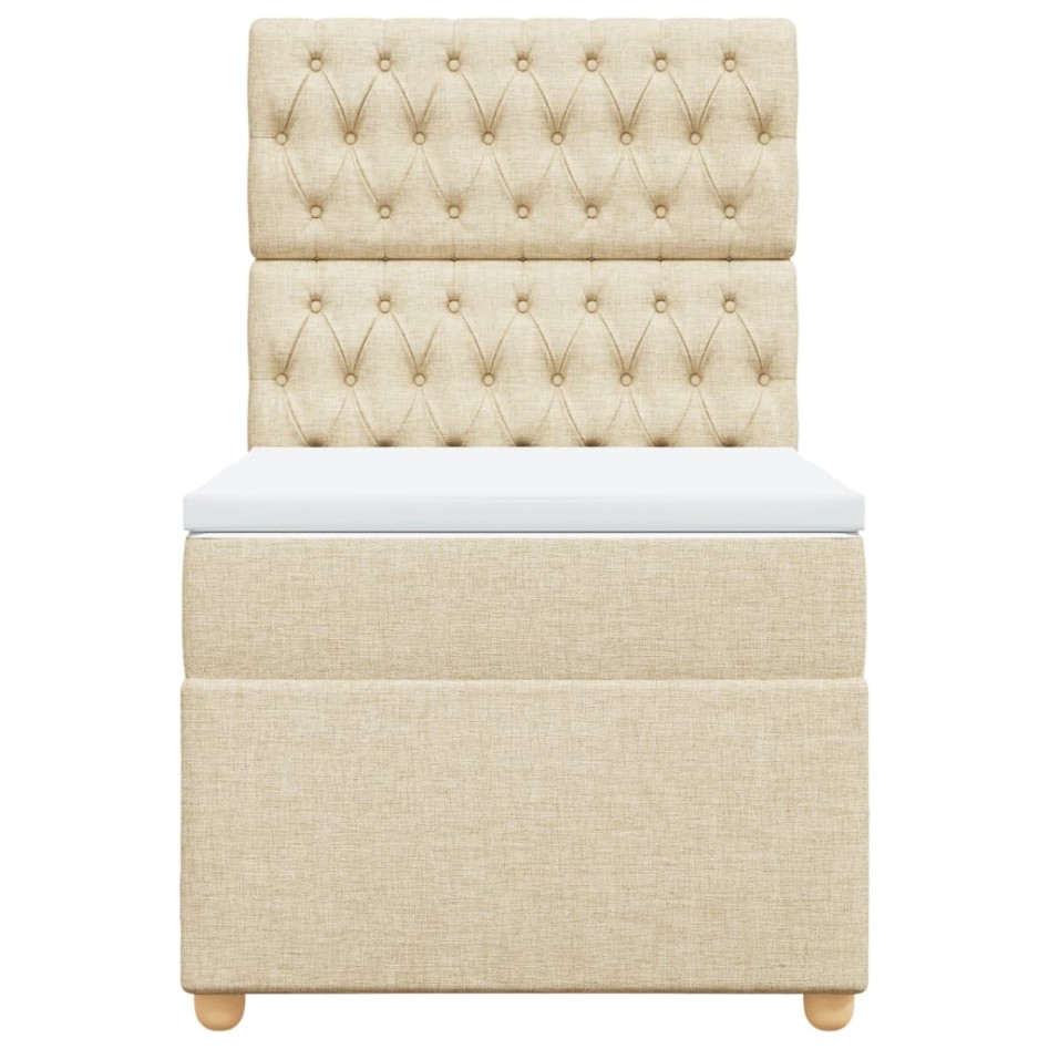 Cama box spring con colchón tela color crema 80x200