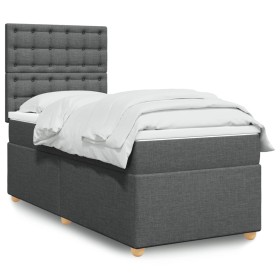 Cama box spring con colchón tela gris oscuro 90x190