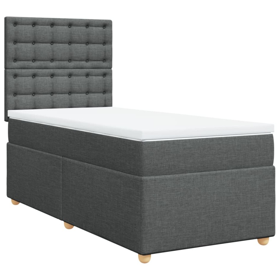 Cama box spring con colchón tela gris oscuro 90x190