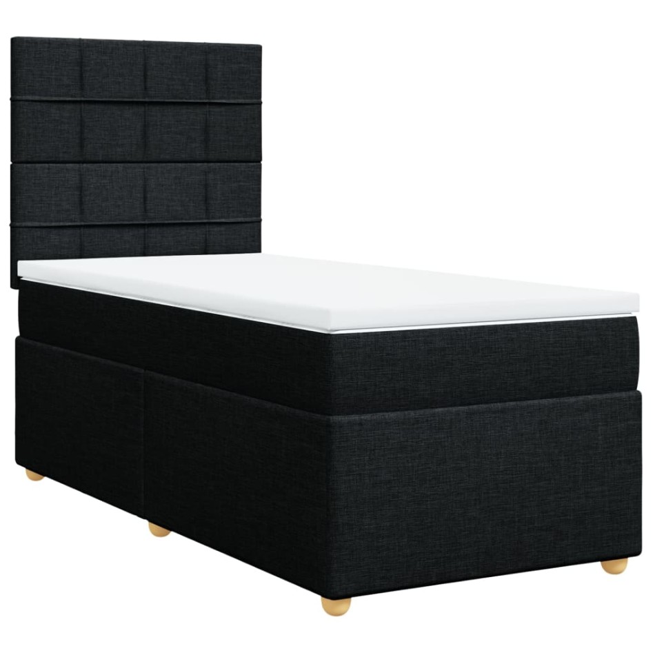 Cama box spring con colchón tela negro 90x200