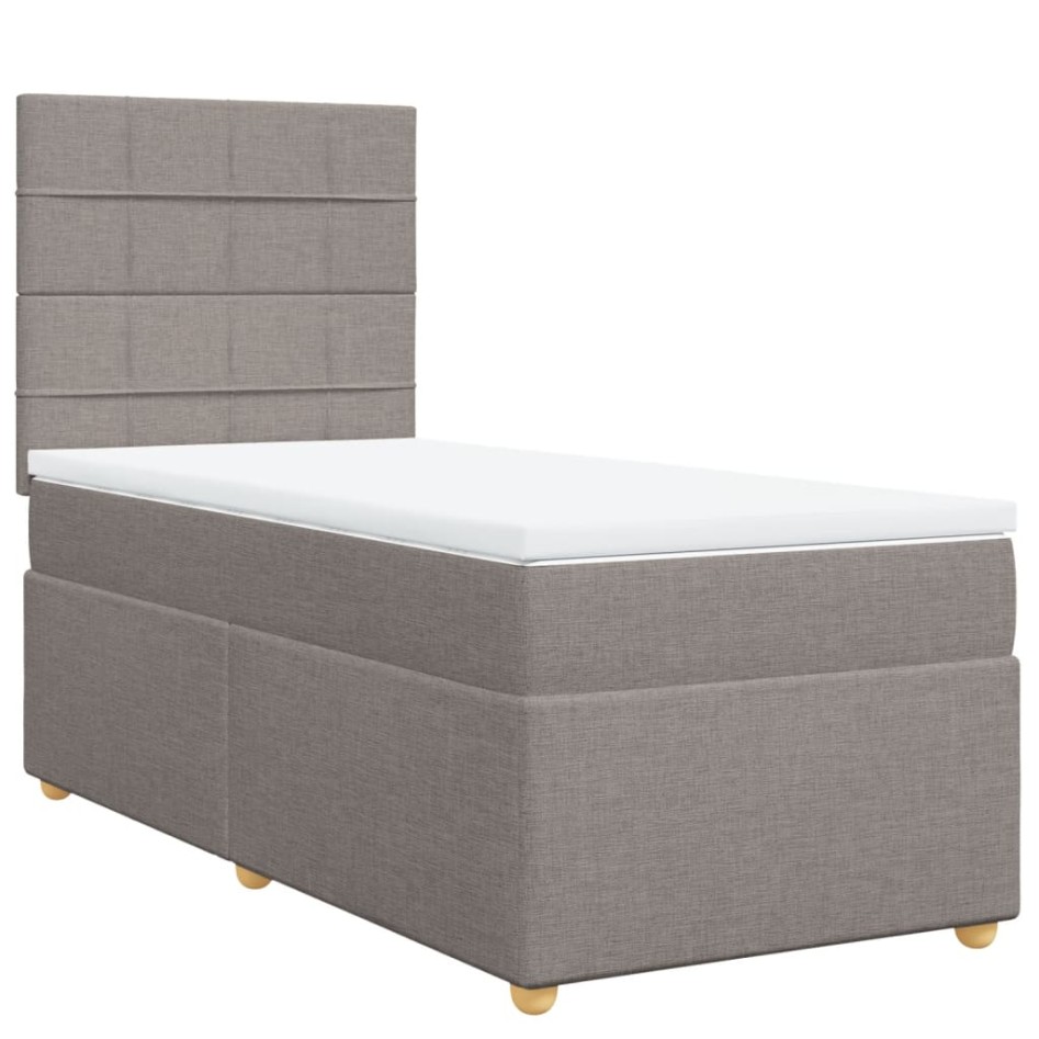 Cama box spring con colchón tela gris taupe 90x200