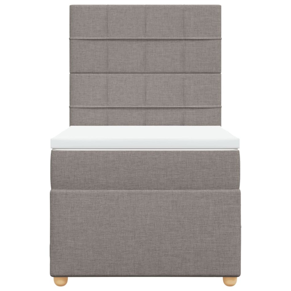 Cama box spring con colchón tela gris taupe 90x200