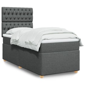 Cama box spring con colchón tela gris oscuro 90x200