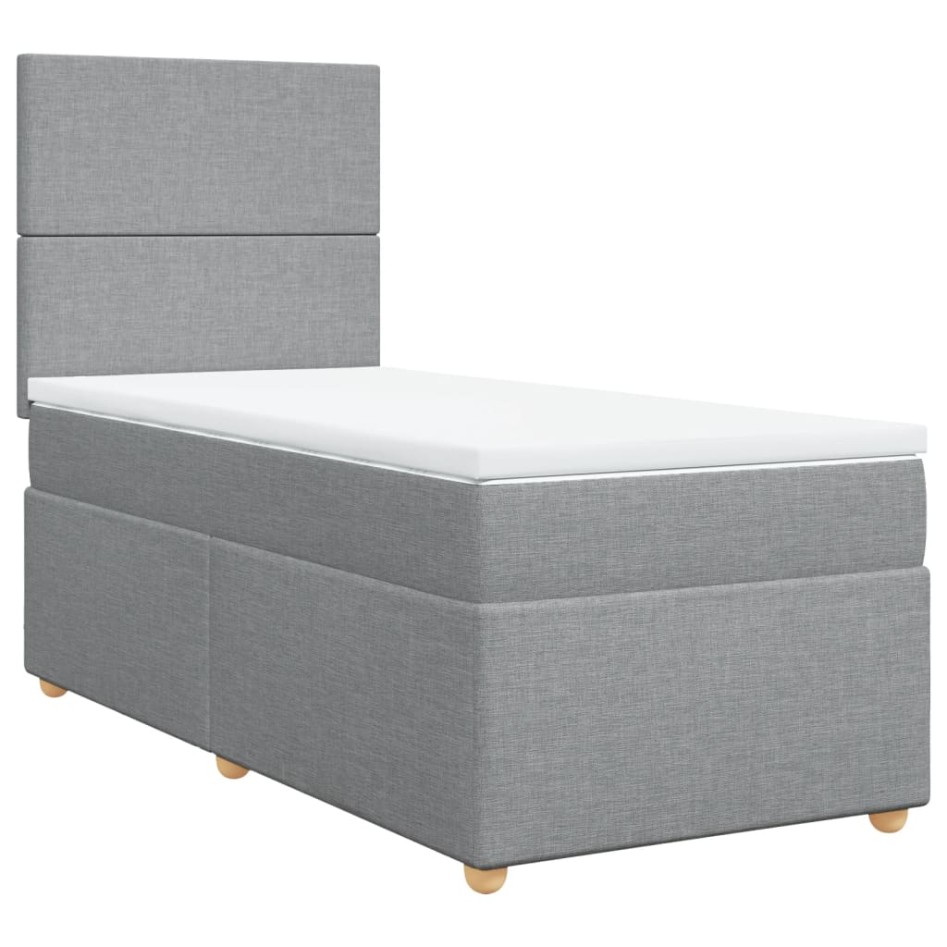 Cama box spring con colchón tela gris claro 100x200