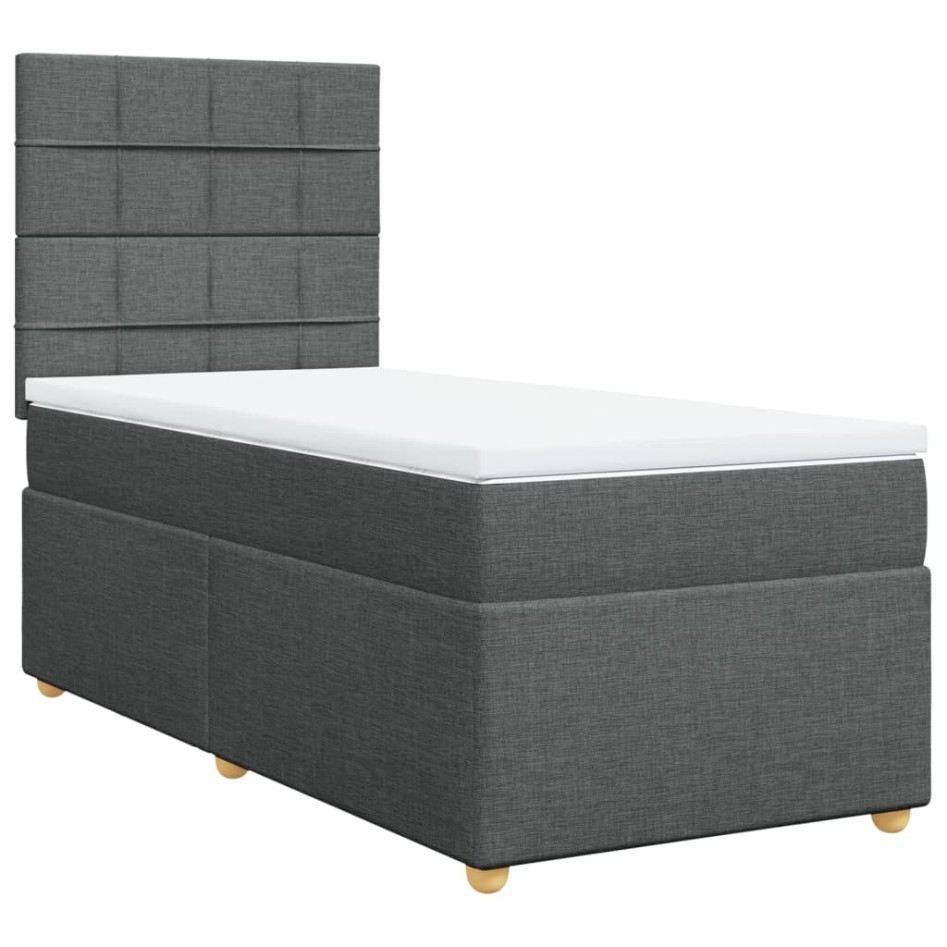 Cama box spring con colchón tela gris oscuro 100x200