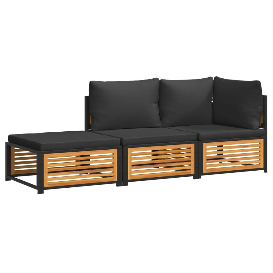 Set de sofás de jardín con cojines 3 pzas madera maciza