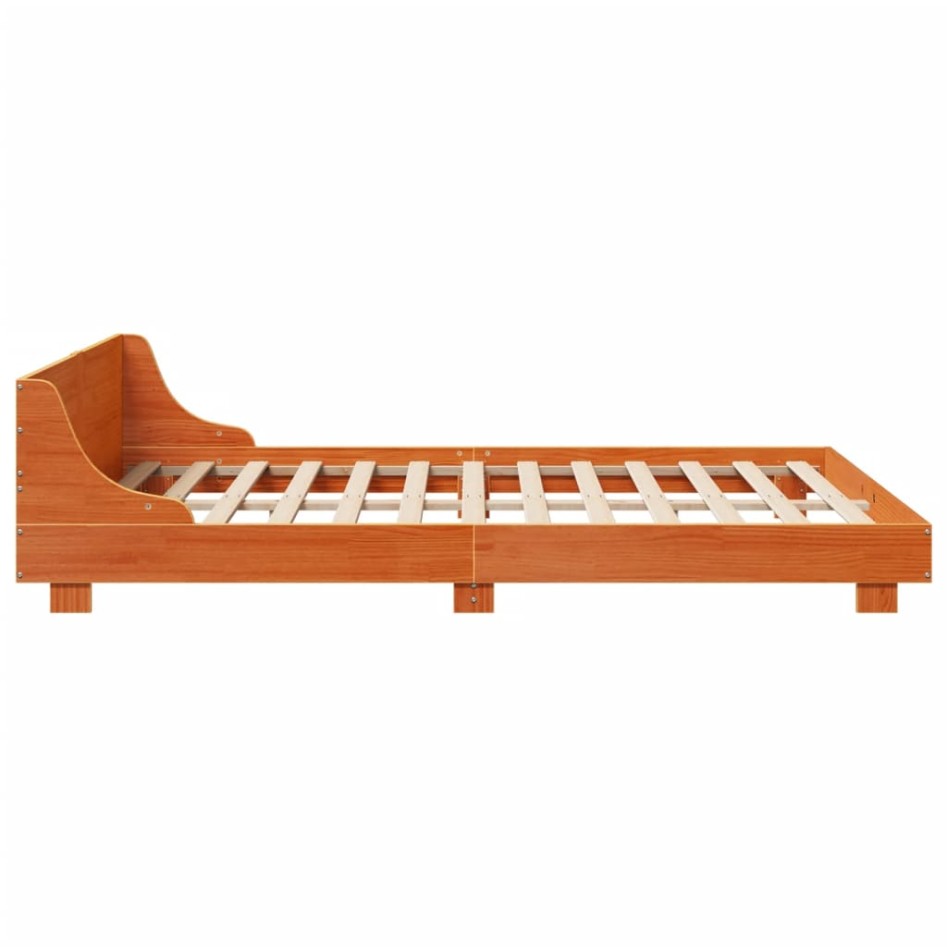 Cama sin colchón madera maciza de pino marrón cera 140x200