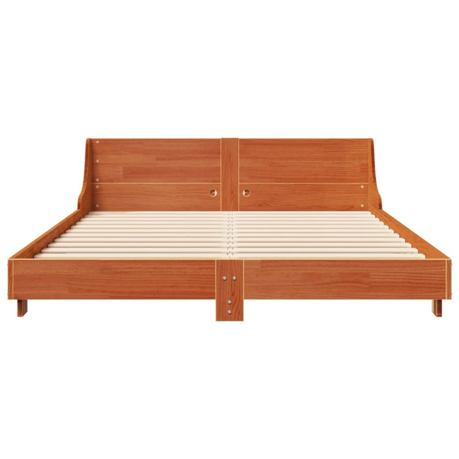 Cama sin colchón madera maciza de pino marrón cera 160x200