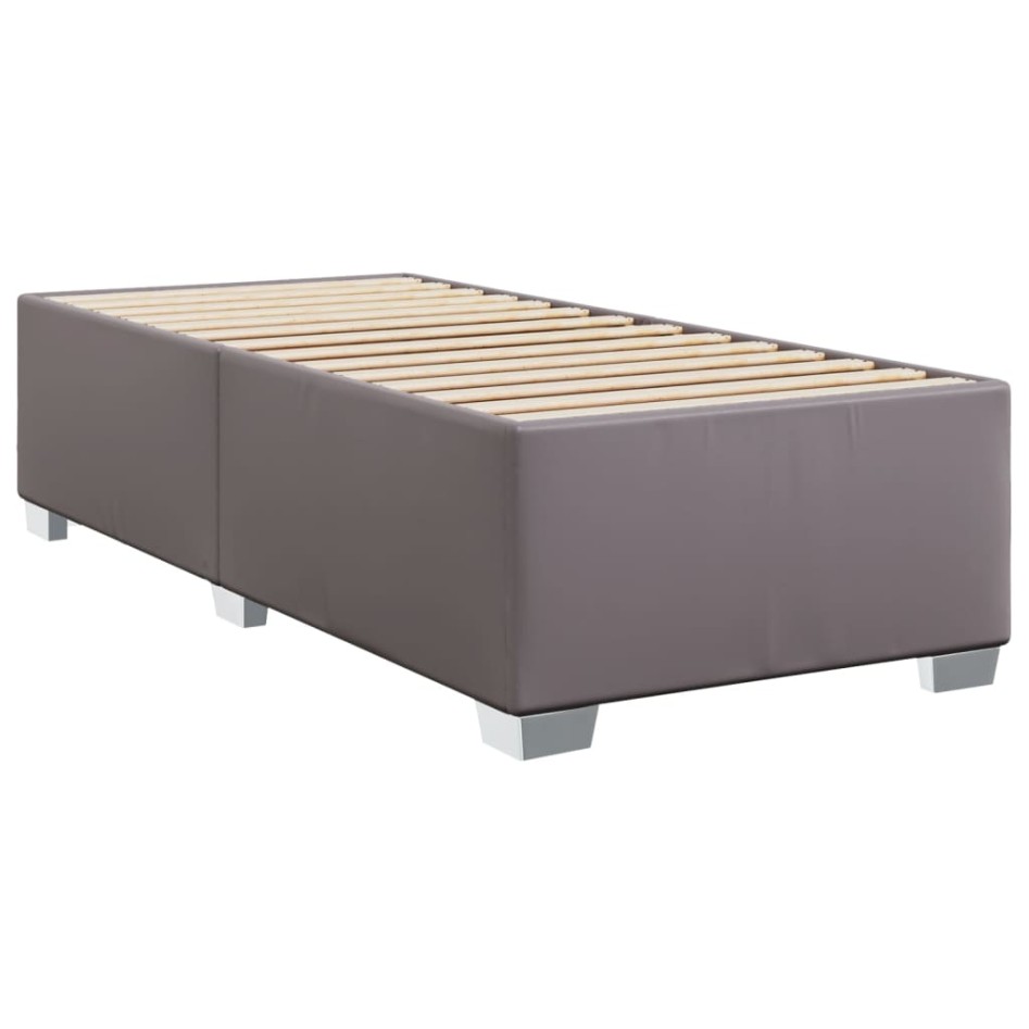 Cama box spring con colchón cuero sintético gris 90x200