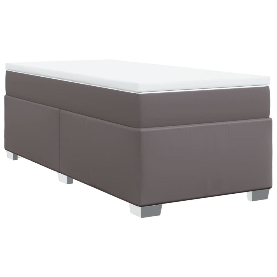 Cama box spring con colchón cuero sintético gris 90x200