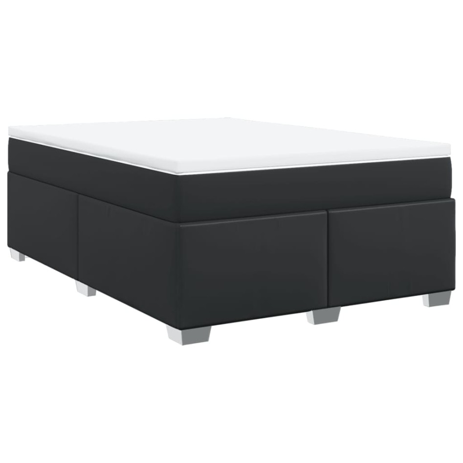 Cama box spring con colchón cuero sintético negro