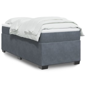 Cama box spring con colchón terciopelo gris oscuro 90x200