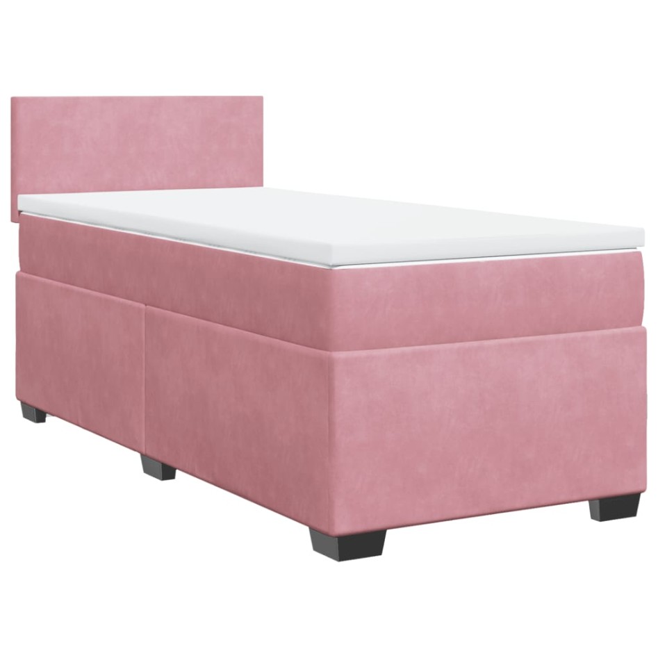 Cama box spring con colchón terciopelo rosa 80x200