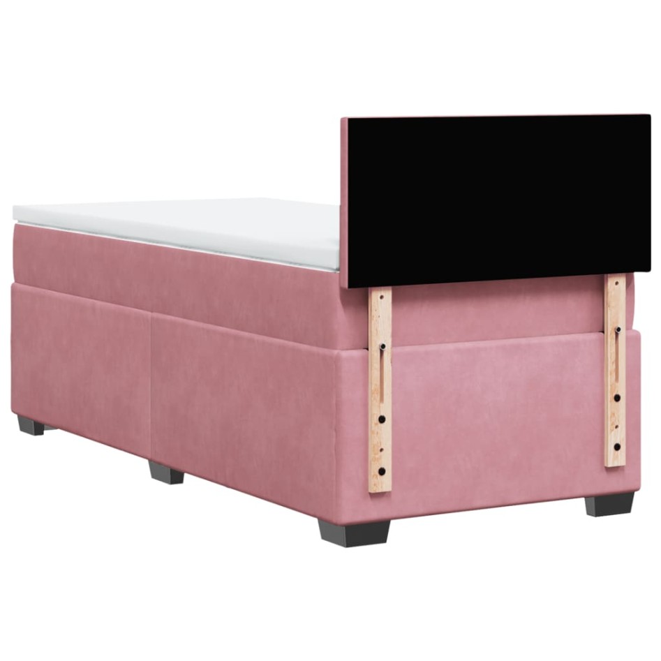 Cama box spring con colchón terciopelo rosa 80x200