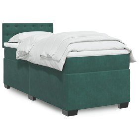 Cama box spring con colchón terciopelo verde oscuro 80x200