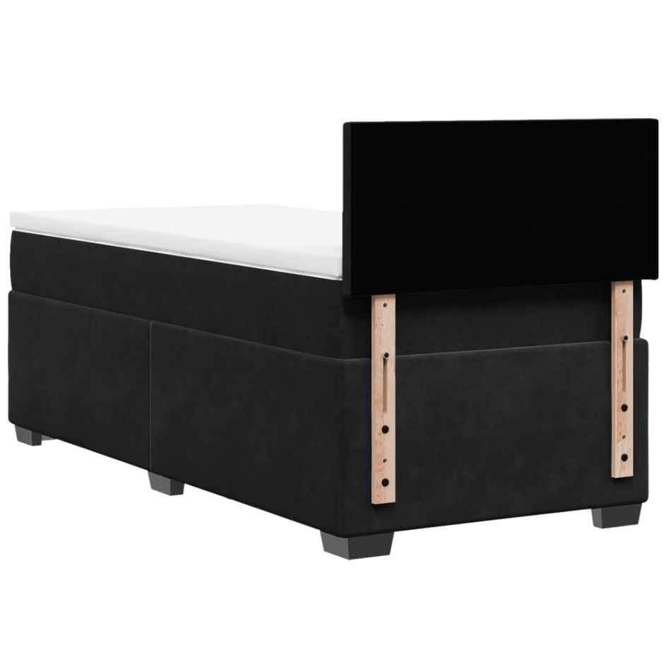 Cama box spring con colchón cuero sintético negro 90x190