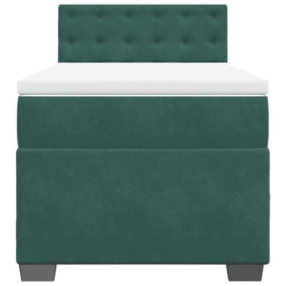 Cama box spring con colchón terciopelo verde oscuro 90x190