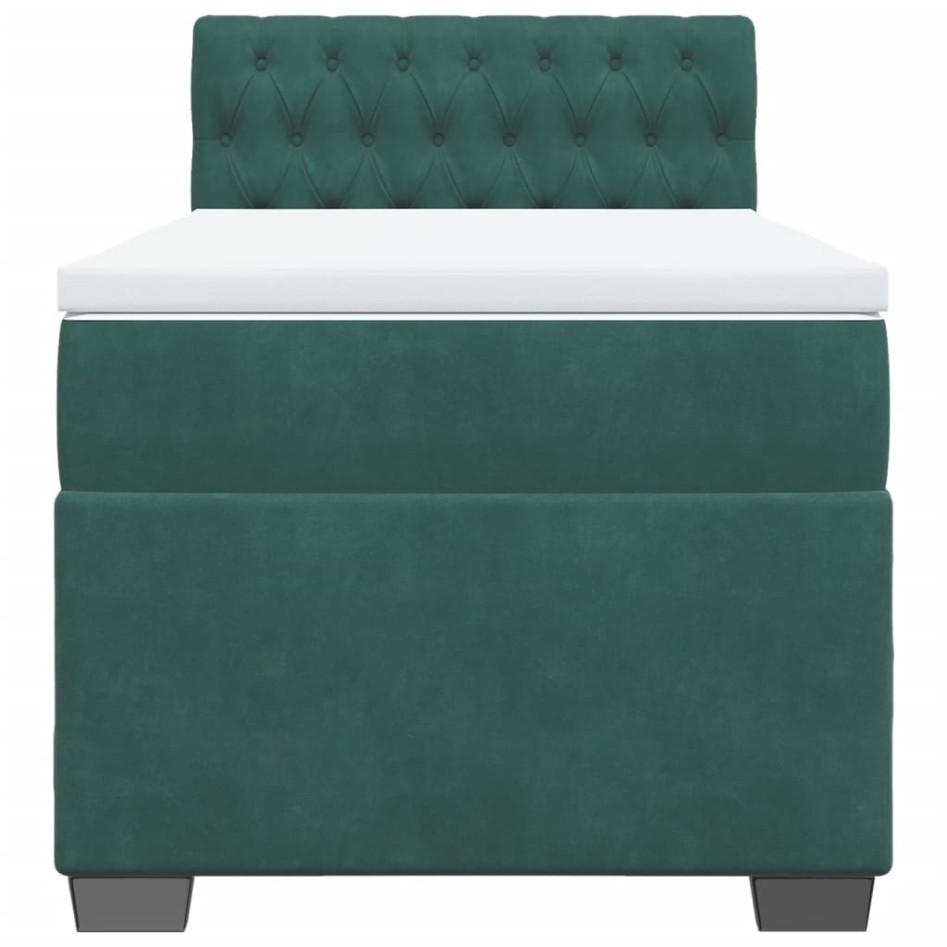 Cama box spring con colchón terciopelo verde oscuro 90x200