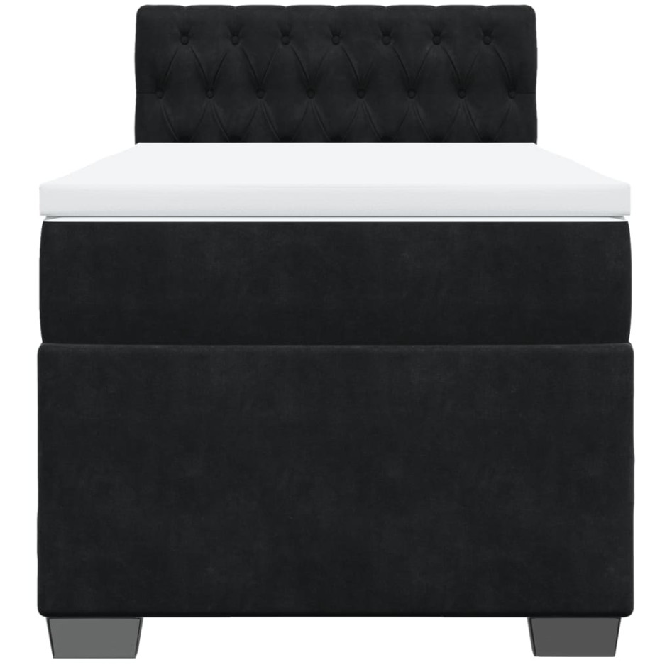 Cama box spring con colchón cuero sintético negro 90x190