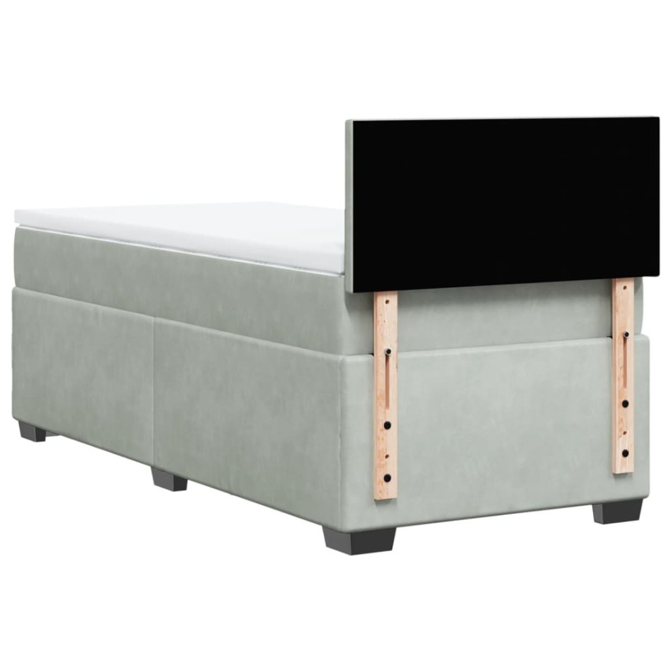 Cama box spring con colchón terciopelo gris claro 90x190